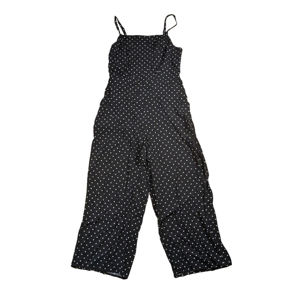 Old Navy Jumpsuit Cami Polka Dot Smocked Wide Leg Black White Women's Small